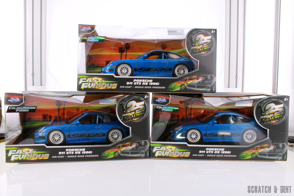 3-Pack Brian's Porsche 911 GT3 RS (996) -25th Anniversary, Fast & Furious - Jada Toys R-23926 - 1/24 Scale Diecast Model Car