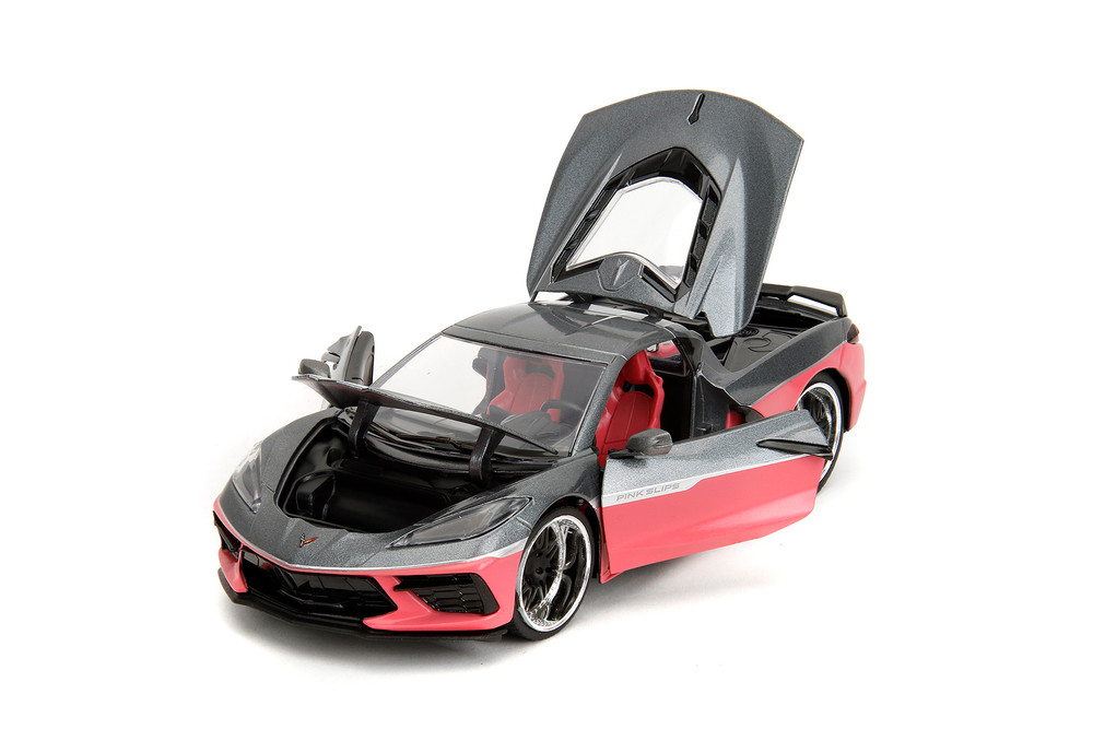 3-Pack 2020 Chevy Corvette Stingray w/Display Base, Metallic Gray /Pink - Jada Toys R-23924 - 1/24 Scale Car