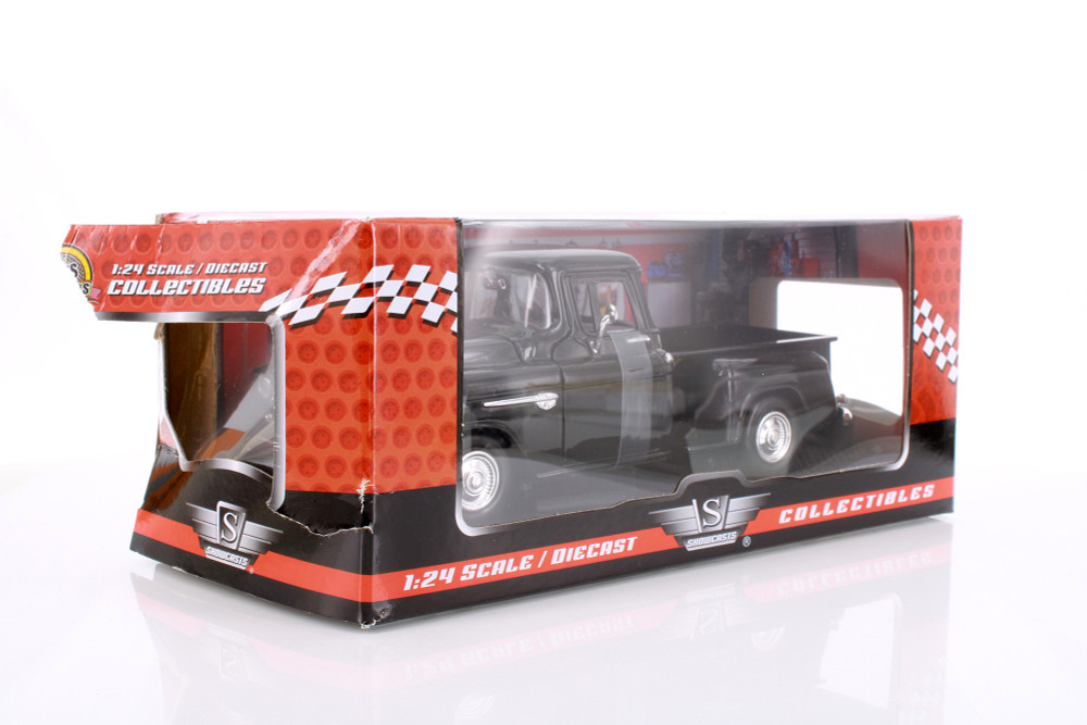1955 Chevy 5100 Stepside Pick Up, Black - Motor Max R-23941 - 1/24 Scale Diecast Model Toy Car