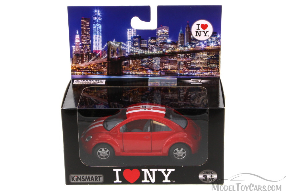 I Love New York Volkswagen New Beetle Hard Top, Red - Kinsmart 5028W-ILNY - 1/32 Scale Diecast Car