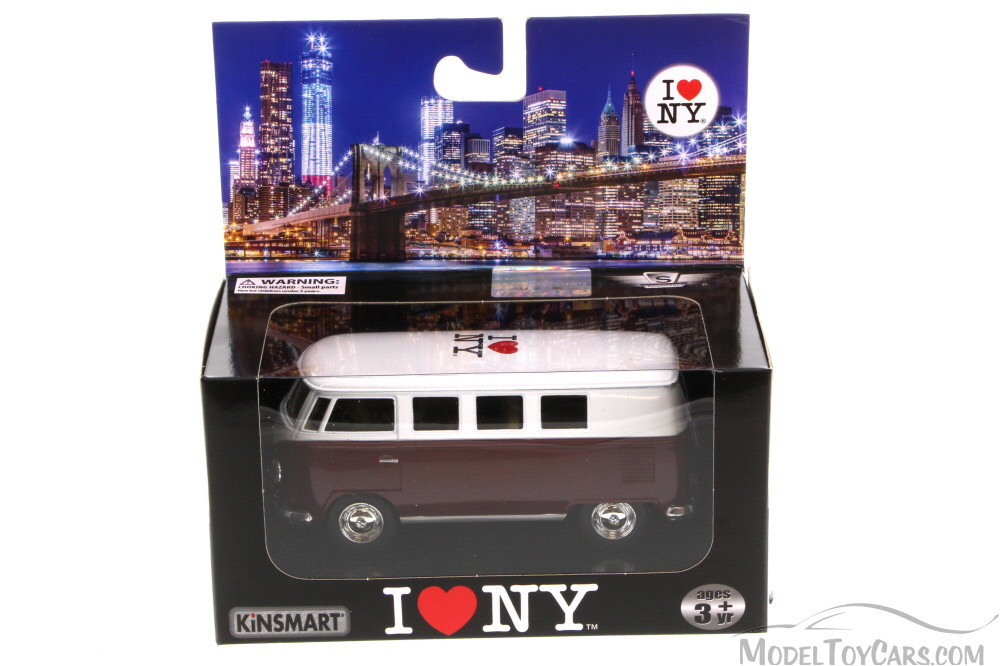 1962 Volkswagen Classic Bus, Burgundy - Kinsmart 5060W-ILNY - 1/32 Scale Diecast Model Toy Car