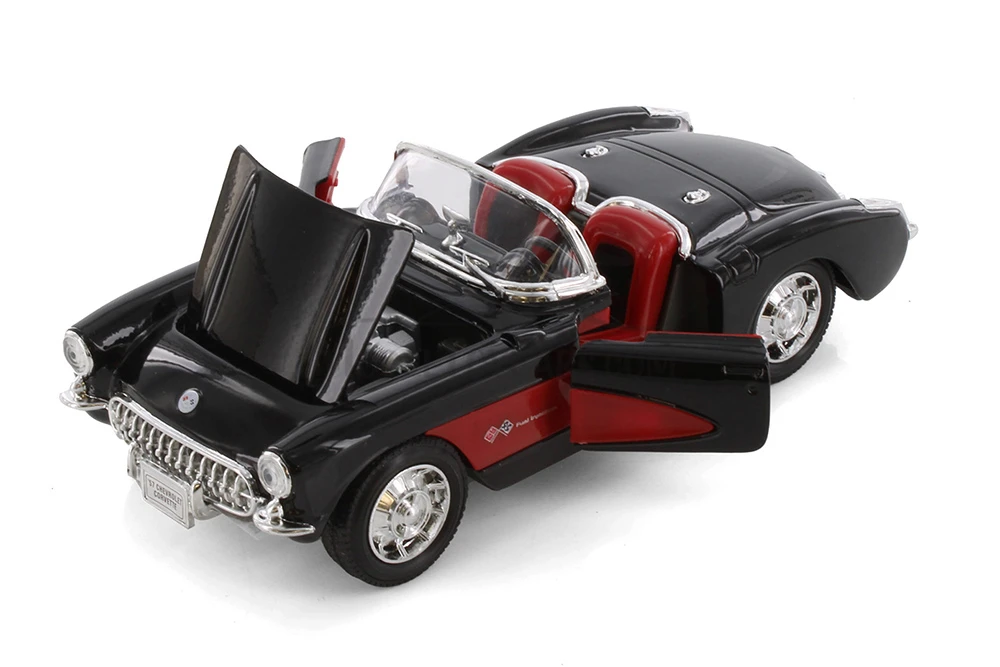 1957 Chevy Corvette Convertible, Black - Welly 29393 - 1/24 scale Diecast Model Toy Car