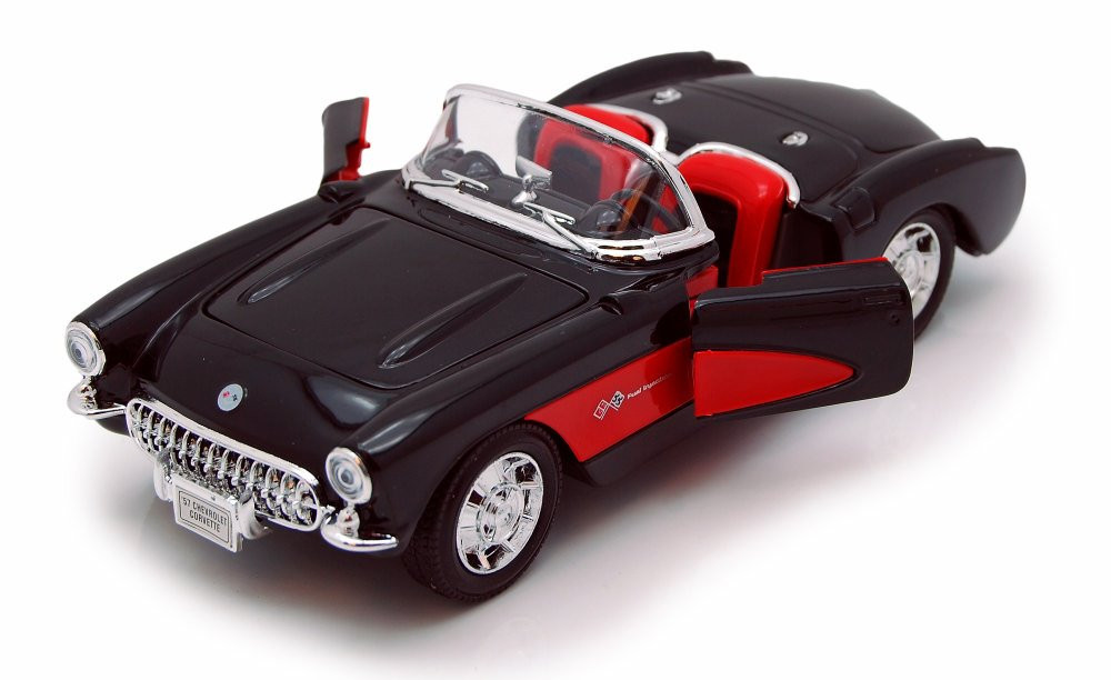 1957 Chevy Corvette Convertible, Black - Welly 29393 - 1/24 scale Diecast Model Toy Car