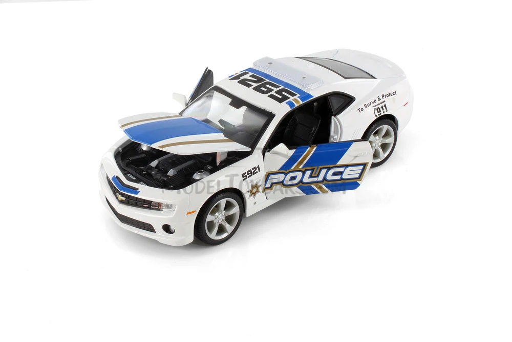 2010 Chevrolet Camaro Police, White with Blue & Gold - Showcasts 34208 - 1/24 Scale Diecast Car (1 car, no box)