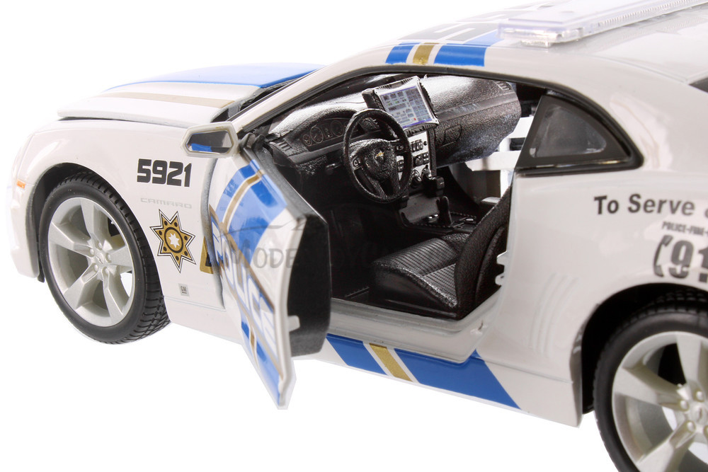 2010 Chevrolet Camaro Police, White with Blue & Gold - Showcasts 34208 - 1/24 Scale Diecast Car (1 car, no box)