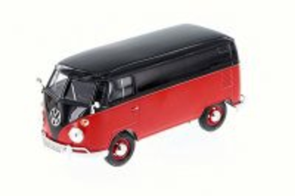 Volkswagen Type 2 Delivery Bus, Red & Black - Motor Max 79342W - 1/24 Scale Diecast Model Toy Car