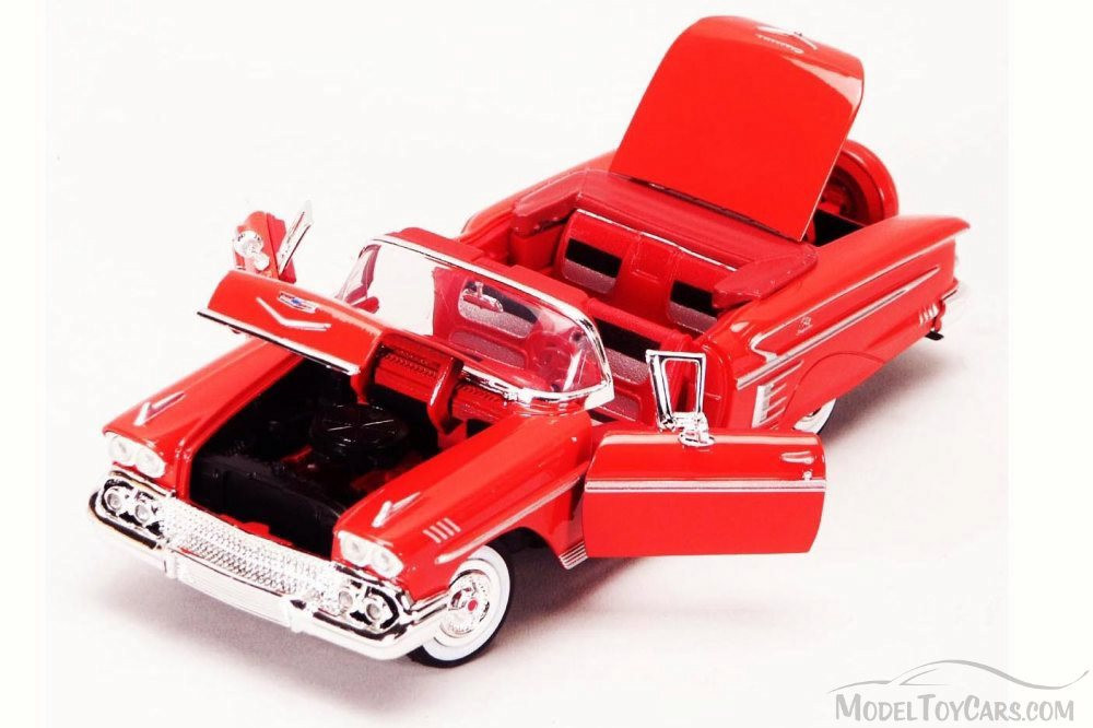 1958 Chevrolet Impala Convertible, Red - Motor Max 73267L - 1/24 Scale Diecast Model Toy Car