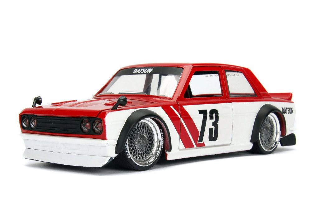 1973 Datsun 510 Widebody #73, Red w/ White - Jada 99094WA1 - 1/24 Scale Diecast Model Toy Car