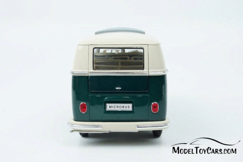 1963 Volkswagen Classical T1 Bus, Green w/ White - Welly 22095WGN - 1/24 Scale Diecast Model Toy Car