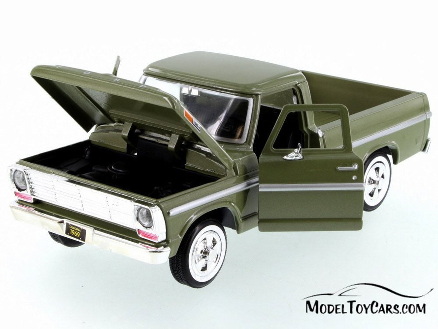 1969 Ford F-100 Pickup, Olive Green - Motor Max 79315/16D - 1/24 Scale Diecast Model Toy Car