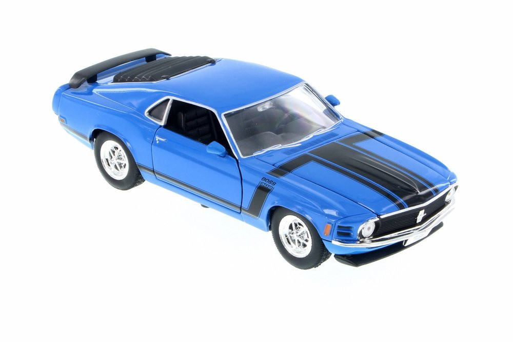 1970 Ford Mustang Boss 302, Blue w/ Black - Welly 22088WBU - 1/24 Scale  Diecast Model Toy Car