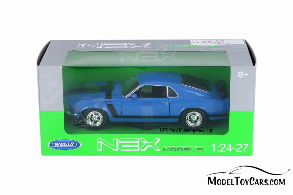 1970 Ford Mustang Boss 302, Blue w/ Black - Welly 22088WBU - 1/24 Scale  Diecast Model Toy Car