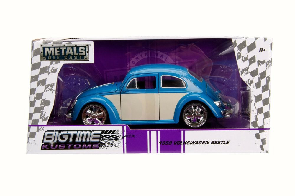 1959 Volkswagen Beetle Hard Top, Blue/White Panel - Jada 99018 - 1/24 Scale Diecast Model Toy Car