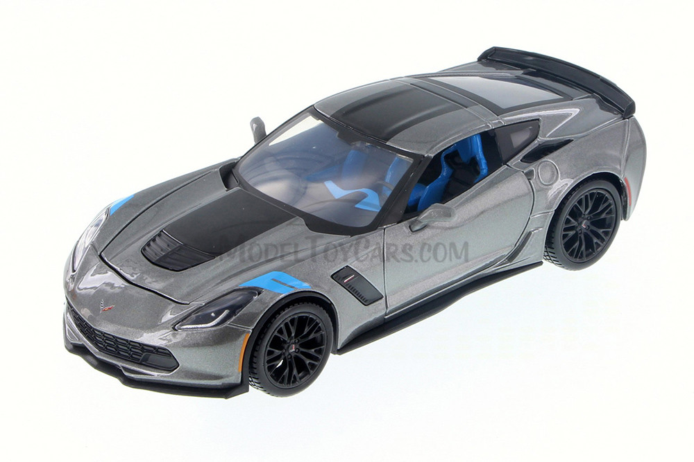 2017 Chevy Corvette Grand Sport, Gray w/ Stripes - Maisto 31516GY - 1/24 Scale Diecast Model Toy Car