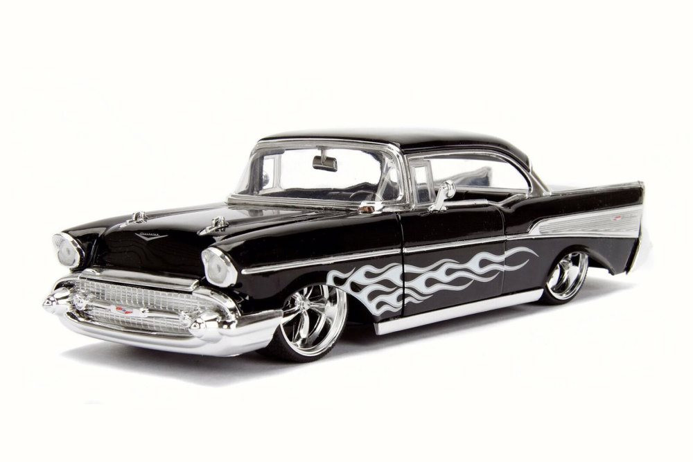 1957 Chevy Bel Air, Black w/ Silver Detail - JADA 99975DP1 - 1/24 Scale Diecast Model Toy Car