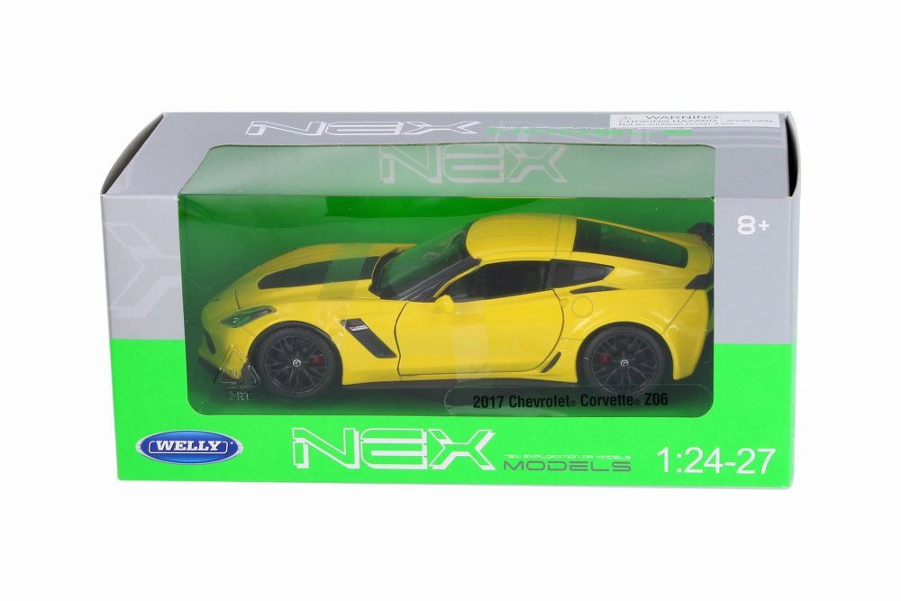 2017 Chevy Corvette Z06, Yellow - Welly 24085WYL - 1/24 Scale Diecast Model Toy Car