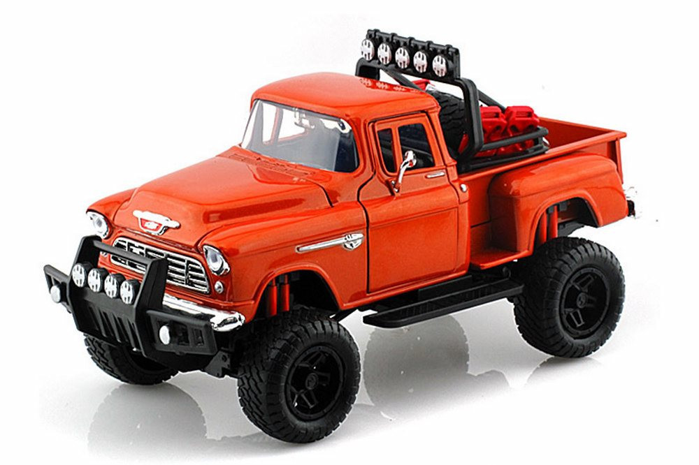 1955 Chevy 5100 Stepside Pick Up, Orange - Motormax 79133OR - 1/24 scale Diecast Model Toy Car