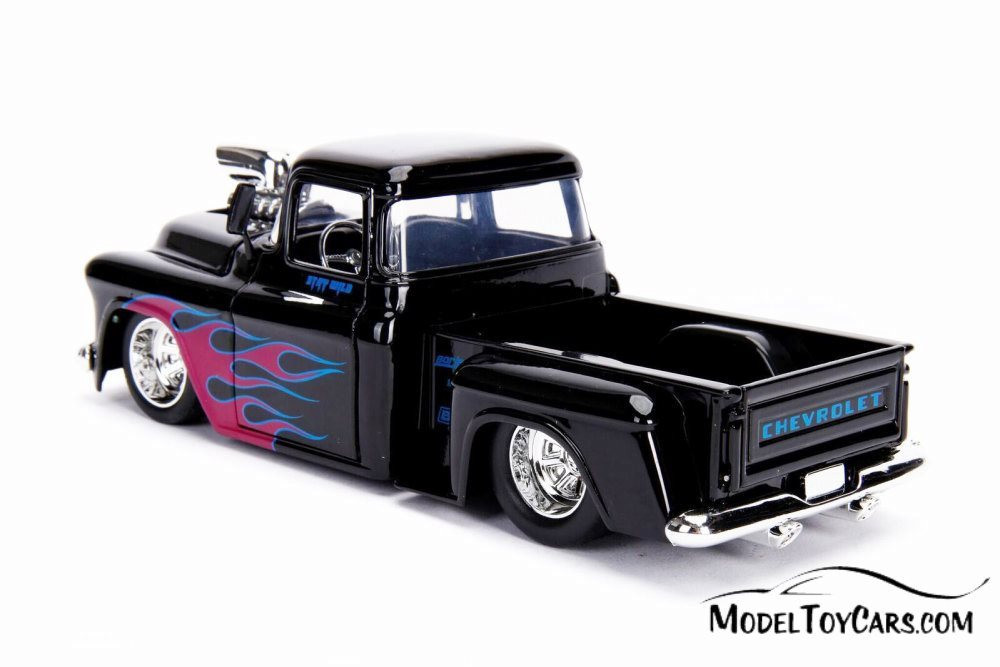 1955 Chevy Stepside Pickup, Glossy Black - Jada 30980DP1 - 1/24