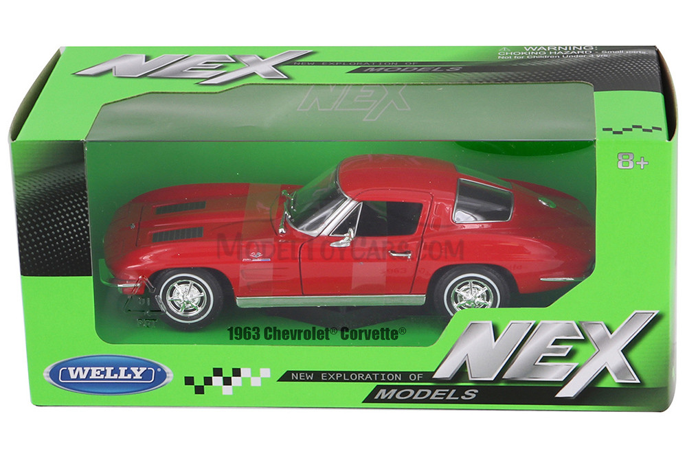 1963 Chevy Corvette Hard Top, Red - Welly 24073WR - 1/24 scale Diecast Model Toy Car
