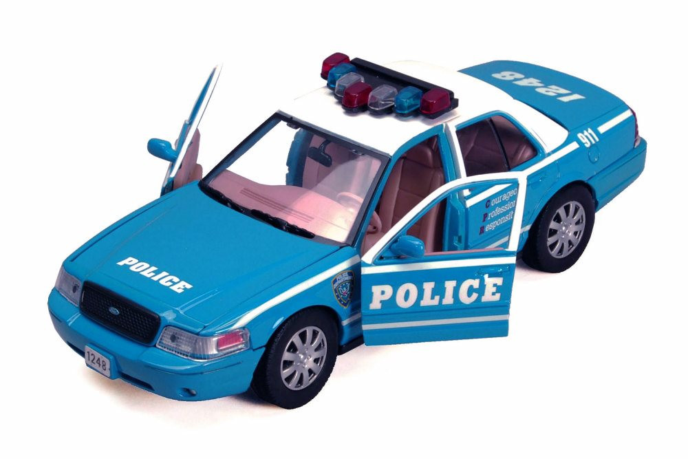 2010 Ford Crown Victoria Police Interceptor, Blue w/White - Motor Max 76482BUW - 1/24 Diecast Car