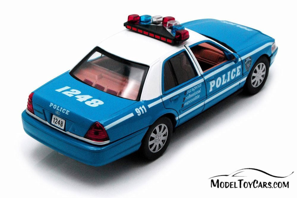 2010 Ford Crown Victoria Police Interceptor, Blue w/White - Motor Max 76482BUW - 1/24 Diecast Car