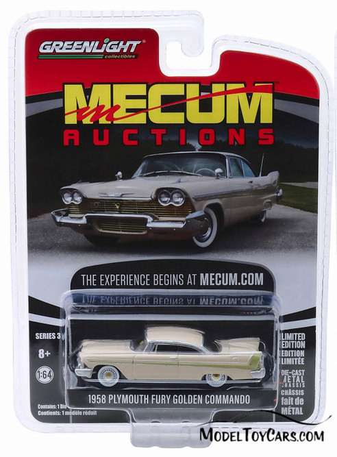 1958 Plymouth Fury Golden Commando, Sand Dune White - Greenlight 37170B/48 - 1/64 Scale Diecast Car