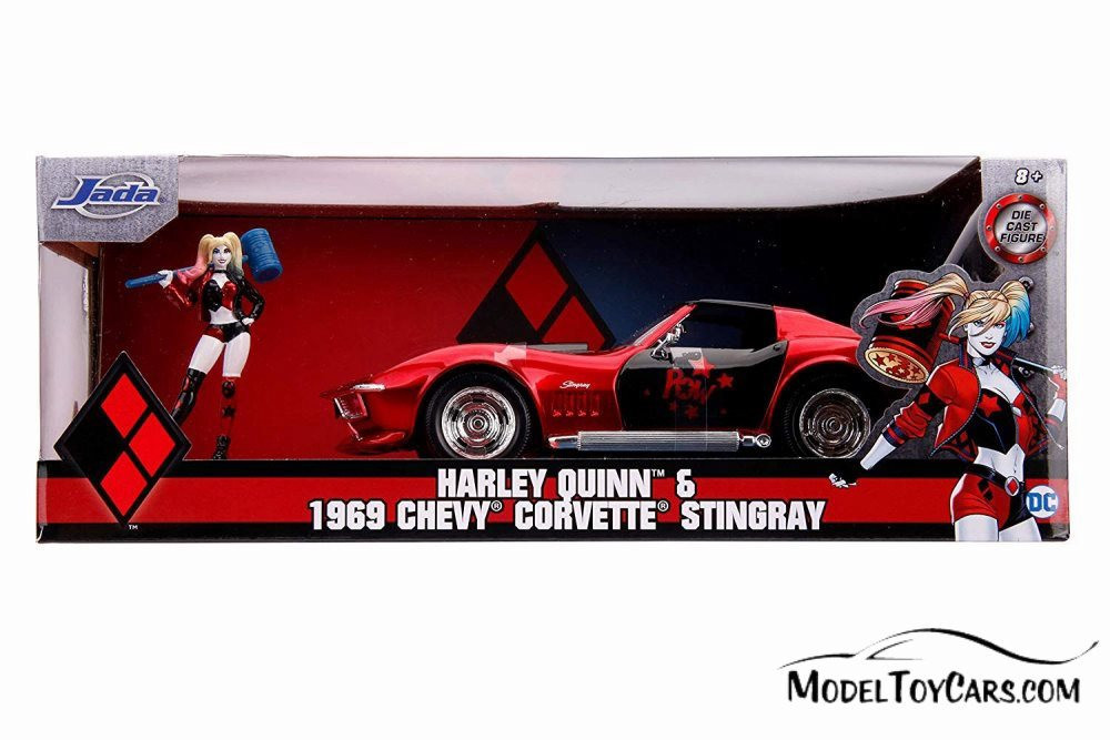 1969 Chevy Corvette Stingray with Harley Quinn Figure, 31196/4 - 1/24 scale Diecast Model Toy Car