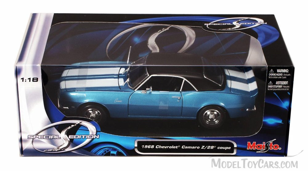 1968 Chevy Camaro Z/28 Coupe, Blue w/White Stripes - Maisto 31685 - 1/18  Scale Diecast Model Toy Car