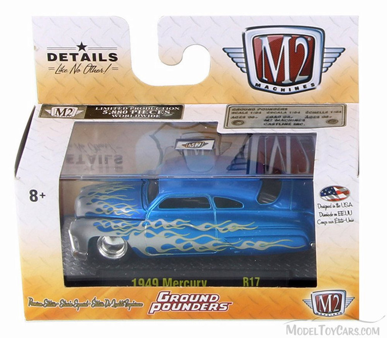 1949 Mercury Coupe, Blue w/ Flame - Castline M2 82161/17 - 1/64 Scale  Diecast Model Toy Car