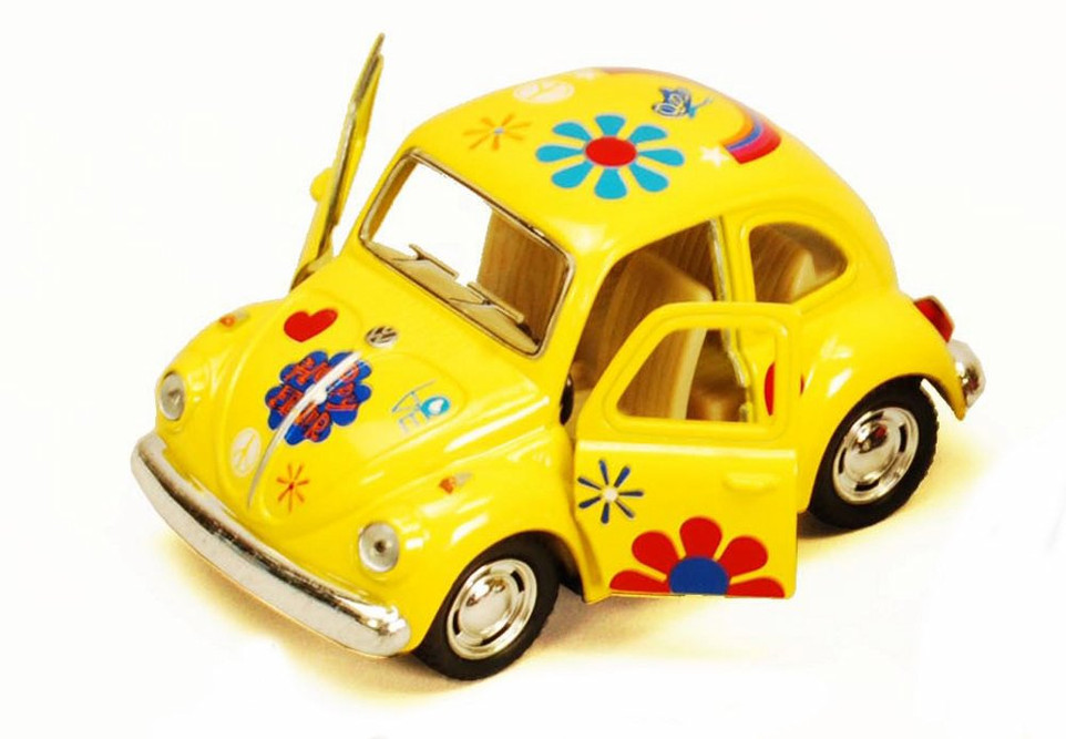 1967 VW Classic Beetle w/Decals, Yellow - Kinsmart 4026DF - 3.75-in Diecast Car (New, but NO BOX)