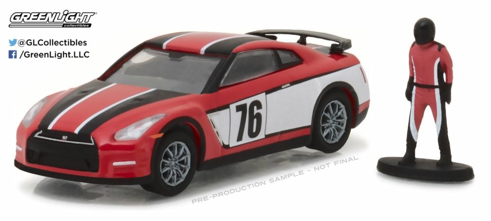 2015 Nissan GT-R R35 Red #76 w/Race Car Driver, Red/Black - Greenlight 97010E - 1/64 Diecast Car