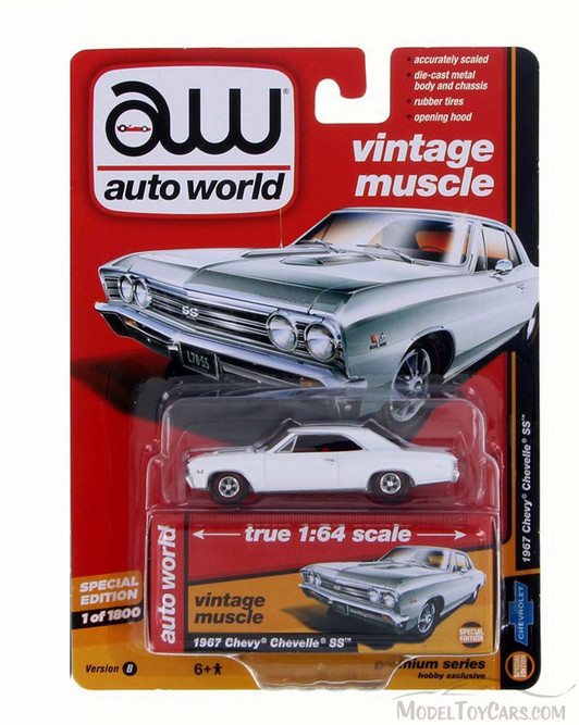 1967 Chevy Chevelle SS, Gloss White - Auto World AW64132/24B - 1/64 Scale Diecast Model Toy Car