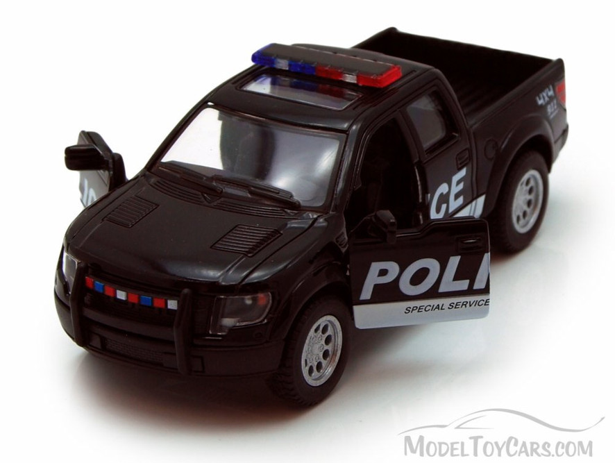 2013 Ford F-150 SVT Raptor SuperCrew Pickup Truck, Police, Black - Kinsmart 5365DPR - 1/46 scale Diecast Model Toy Car