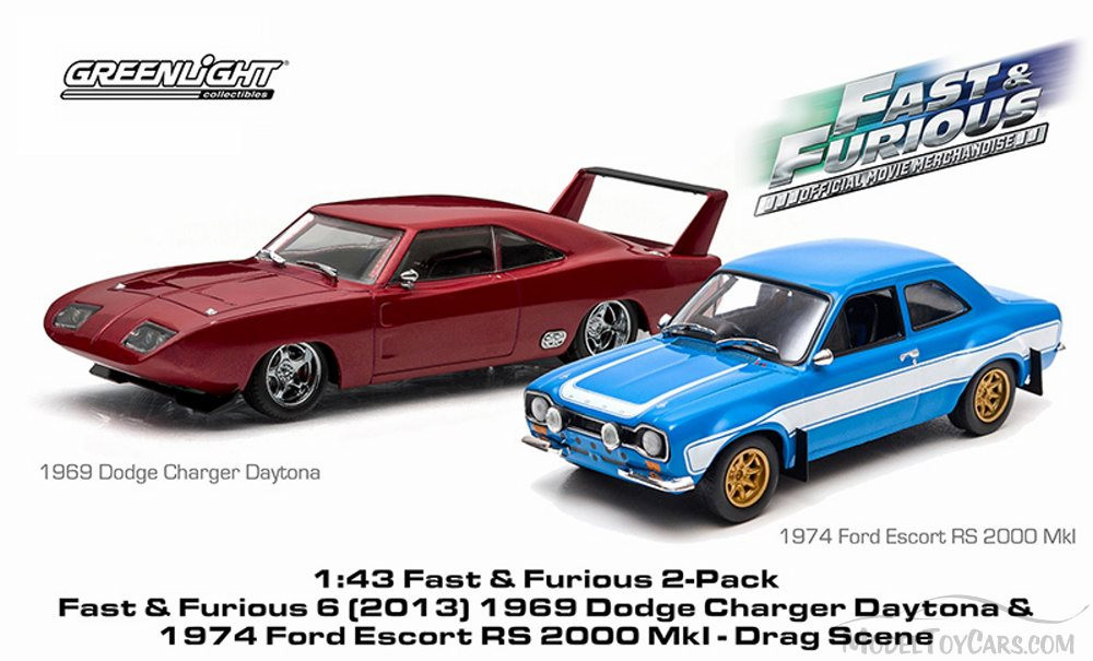1969 Dodge Charger Daytona, 1974 Ford Escort RS 2000&-  86251 - 1/43 Scale Diecast Model Toy Cars