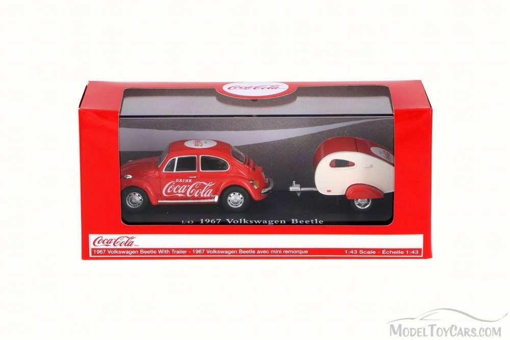 1967 Volkswagen Beetle Coca Cola w/ Teardrop Trailer, Red - Motor City Classics 440032 - 1/43 Scale Diecast Model Toy Car