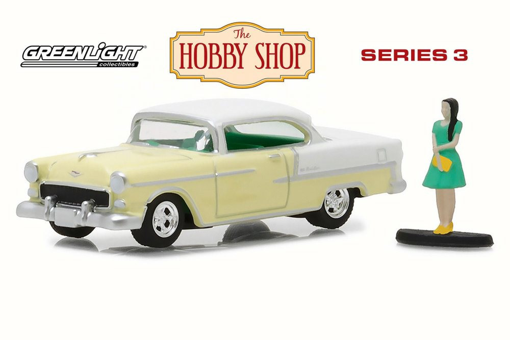 1955 Chevy Bel Air with Woman in Dress, Pale Yellow - Greenlight