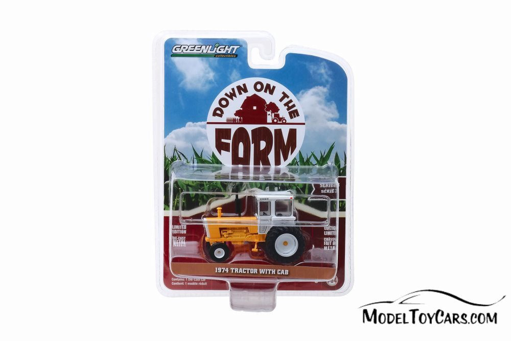 1974 Tractor with Cab, Yellow and White - Greenlight 48030/48 - 1/64 scale Diecast Model Toy Car
