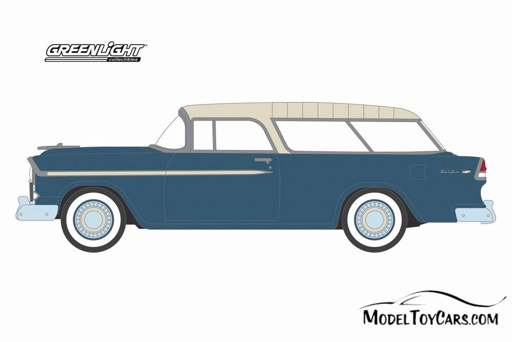 1955 Chevy Nomad, Blue and Cream - Greenlight 29910A/48 - 1/64 Scale Diecast Model Toy Car