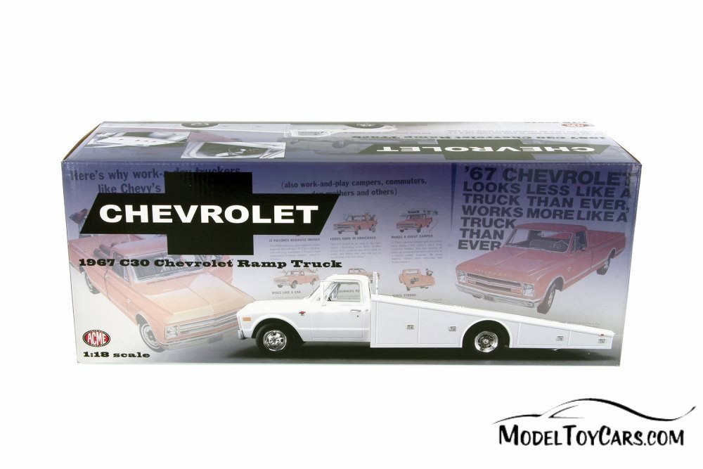 1967 Chevy C30 Ramp Truck, White - Acme 1801700 - 1/18 Scale