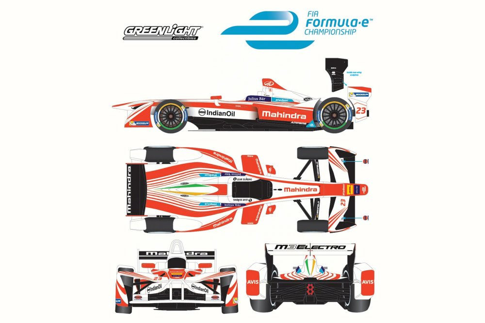 2016 FIA Formula-e Nick Heidfeld/ Mahindra Racing Show Car #23, White w/Red - Greenlight 18103 - 1/18 Scale Diecast Model Toy Car