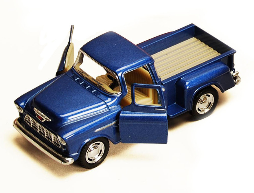 1955 Chevy Stepside Pickup Truck, Blue - Kinsmart 5330/6D - 1/32 scale Diecast Model Toy Car