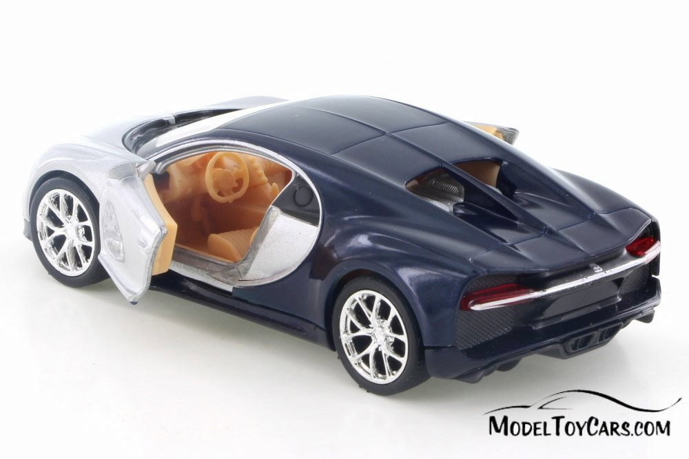 Bugatti Chiron, Silver w/ Black - Welly 43738D - 4.5" Diecast Model Toy Car