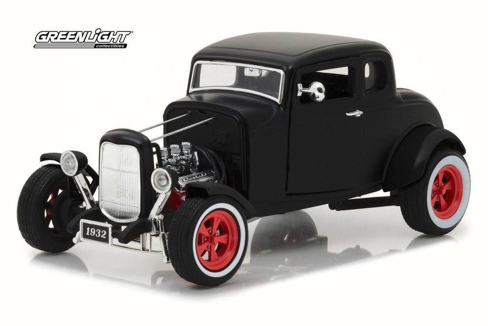 1932 Ford Custom Hot Rod, Matte Black - Greenlight 12975 - 1/18 Scale Diecast Model Toy Car