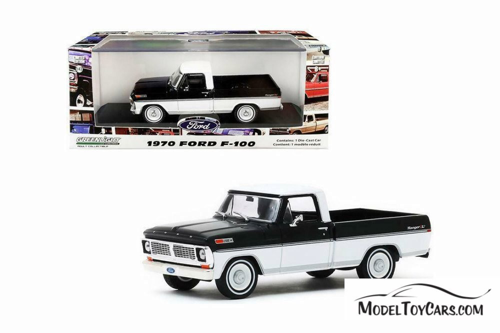 1970 Ford F-100 Ranger XLT Pickup Truck, Black and White - Greenlight 86338 - 1/43 scale Diecast Model Toy Car