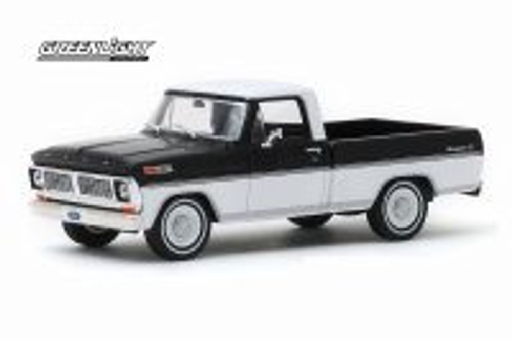 1970 Ford F-100 Ranger XLT Pickup Truck, Black and White - Greenlight 86338 - 1/43 scale Diecast Model Toy Car