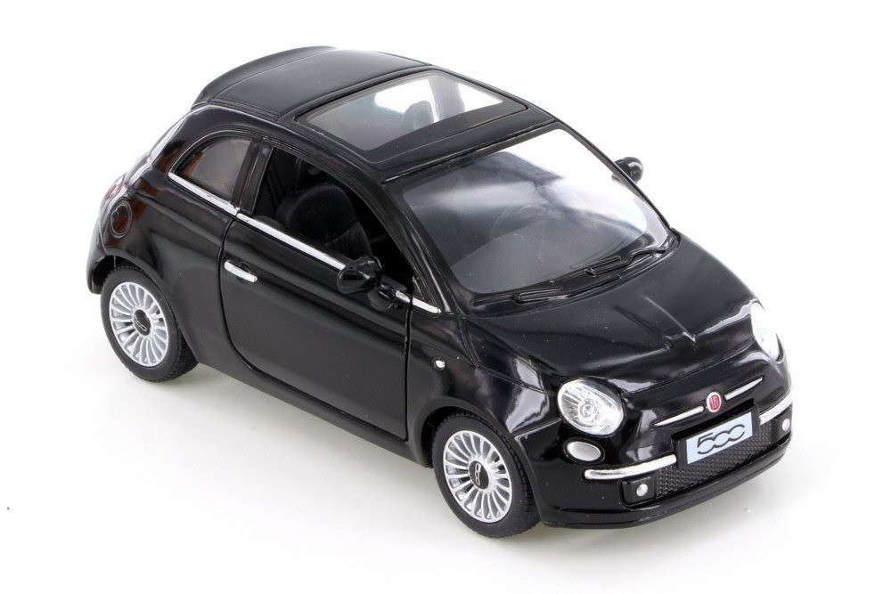Fiat 500, Black - Kinsmart 5345D - 1/28 Scale Diecast Model Toy Car