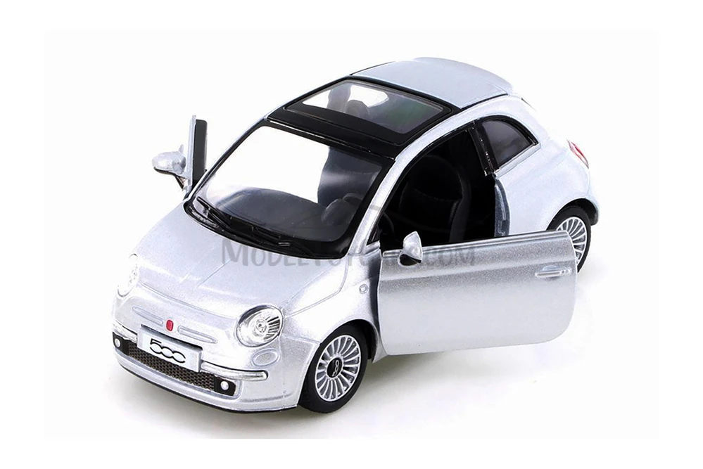 Fiat 500, Silver - Kinsmart 5345D - 1/28 Scale Diecast Model Toy Car