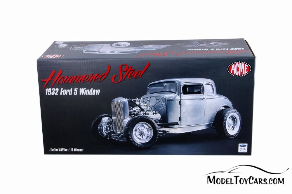 1932 Ford 5 Window Hot Rod Coupe, Silver - Acme 1805013 - 1/18 Scale  Diecast Model Toy Car