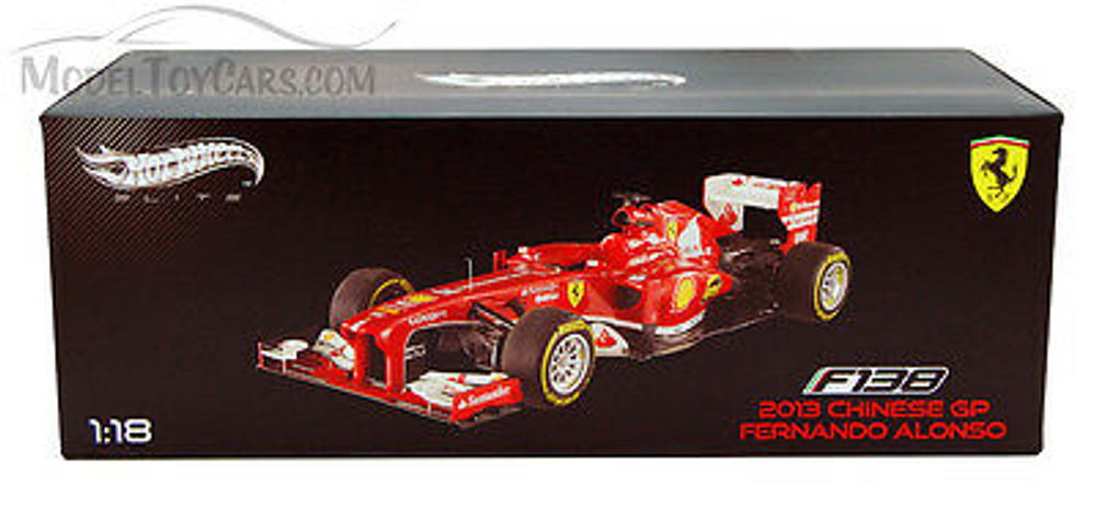 2013 - Ferrari F138 - F. Alonso, Red - Mattel Hot Wheels BCT82 - 1/18 Scale  Diecast Model Toy Car