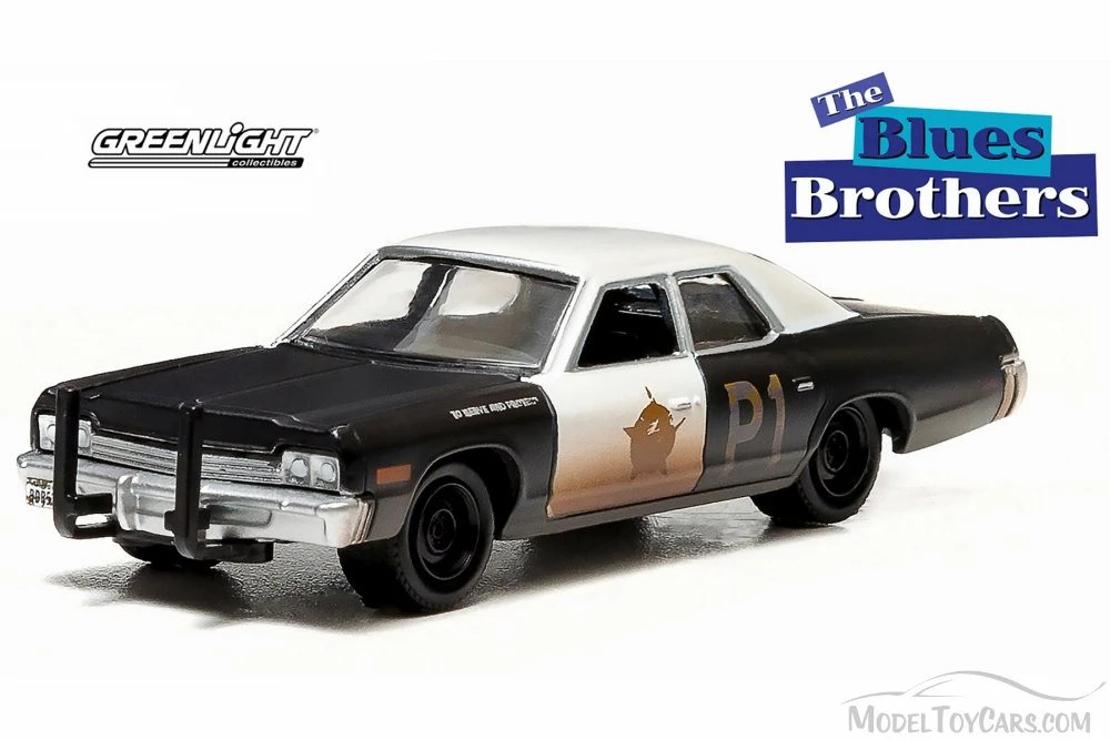 Blues Brothers 1974 Dodge Monaco 'Bluesmobile', Black - Greenlight 44710C - 1/64 Scale Diecast Model Toy Car